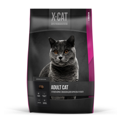 X-CAT Сухой корм для взрослых кошек с лососем 4607166429230, 3,000 кг, 55245, 55245