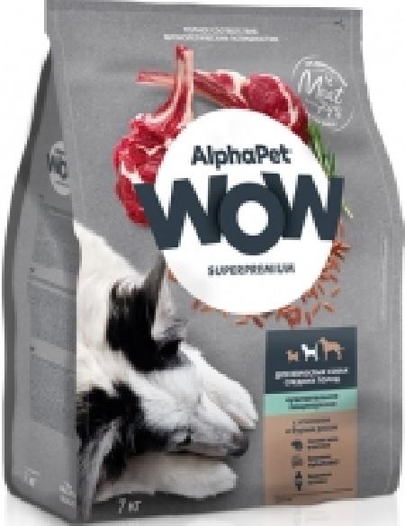 ALPHAPET WOW SUPERPREMIUM  Сухой корм для взрослых собак средних пород с чувствительным пищеварением с ягненком и бурым рисом, 7 кг