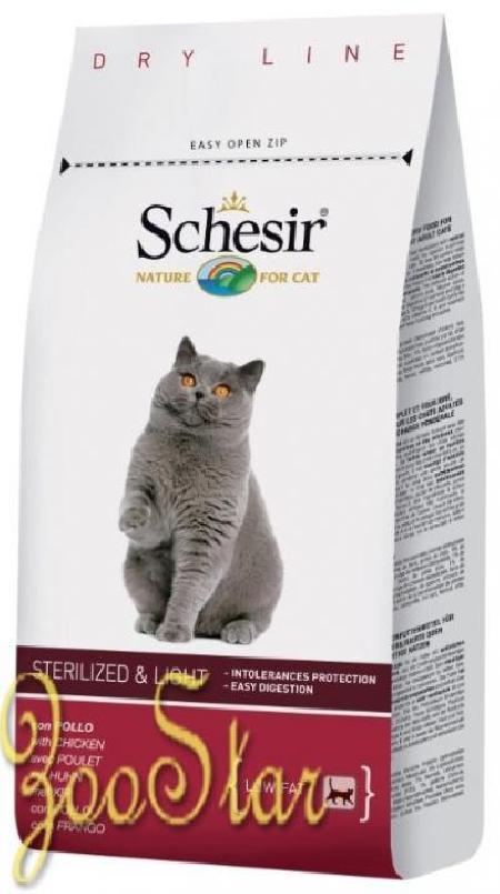 Schesir корм для взрослых стерилизованных кошек всех пород, контроль веса, курица 1,5 кг