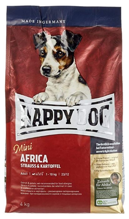 Happy dog ВИА Африка: беззерновой корм для собак с  мясом страуса (Africa), 4,000 кг, 1800100682