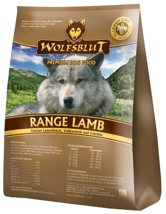 Wolfsblut Корм Range Lamb (Ягненок для взрослых собак) 2 кг, WBRL2, 1800100761