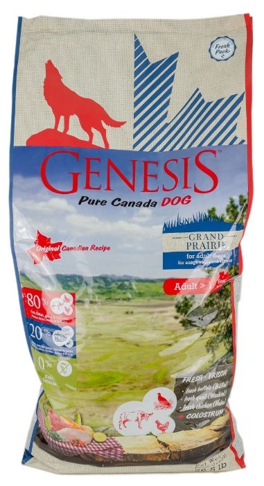 Genesis корм для взрослых собак всех пород, чувствительное пищеварение, курица, буйвол и перепелка 11,79 кг