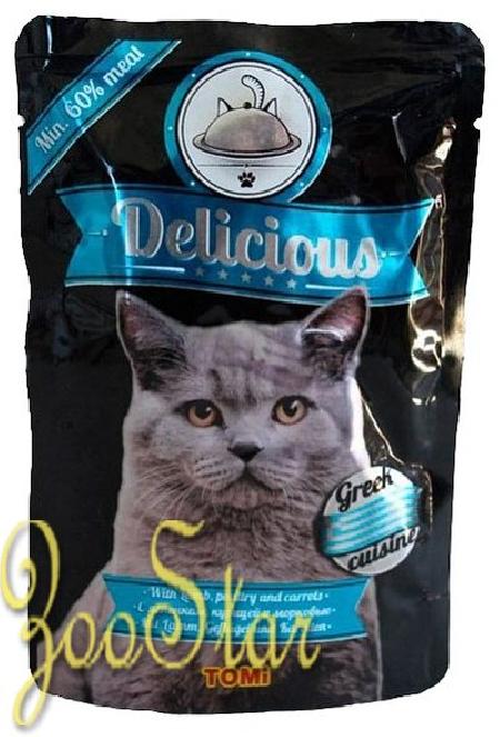 [133.050]  TOMI Delicious корм для кошек 100г, пауч, Греческая кухня (уп-20шт)  , 133.050