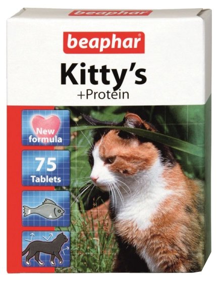 Beaphar Витамины для кошек с протеином, сердечки (Kittys Protein) 75шт. (12510) | Kitty’s + Protein, 0,072 кг 