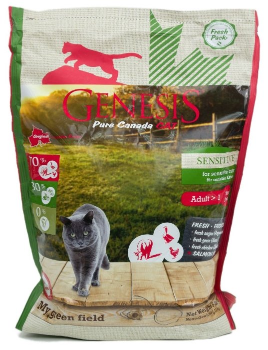 Genesis корм для взрослых кошек всех пород, чувствительное пищеварение, говядина, гусь и курица 340 гр