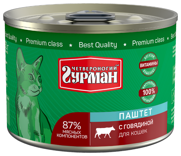 Четвероногий Гурман Консервы для кошек Паштет с говядиной 190г