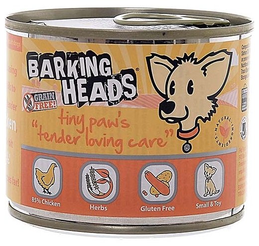 Barking Heads (снят с производства) Консервы для Собак мелких пород с курицей  Нежная забота для мелколапого Wet Tiny Paws Tender Loving Care WTPTLC200 , 0,2 кг, 