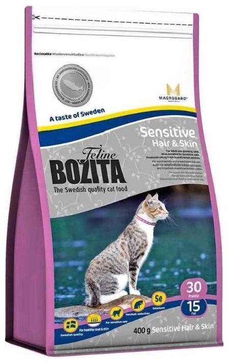 Bozita корм для взрослых кошек всех пород, идеальная кожа и шерсть, курица 400 гр
