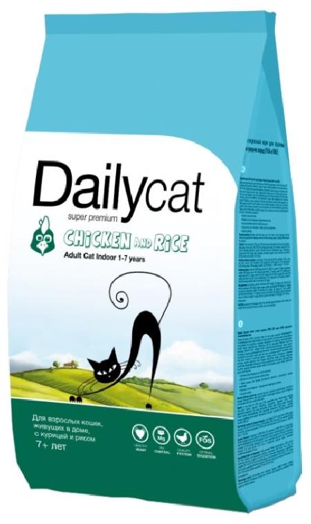 Dailycat корм для взрослых кошек всех пород, живущих в помещении, с курицей и рисом 400 гр