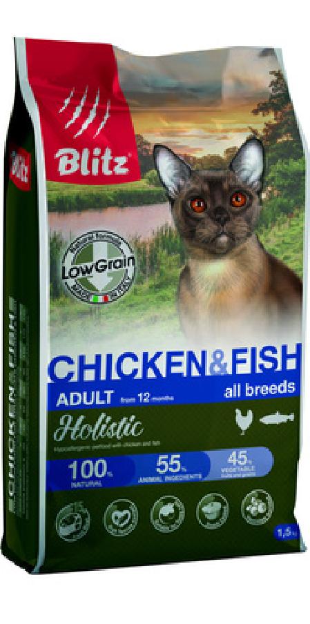 Blitz Низкозерновой корм для кошек, курица рыба BCD09-1-00400 | Holistic Chicken & Fish Cat All Breeds, 0,4 кг 