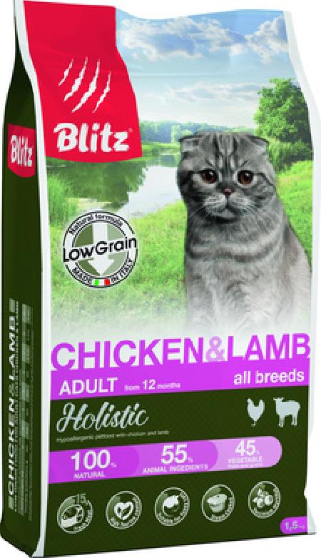 Blitz Низкозерновой корм для кошек, курица ягненок BCD08-1-01500, 1,500 кг