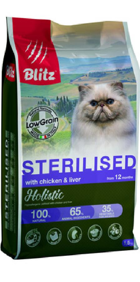Blitz Низкозерновой корм для стерилизованых кошек, курица печень BCD07-1-00400, 0,400 кг