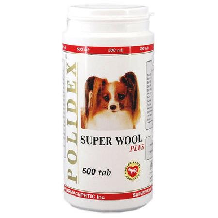 Polidex Витамины для собак для шерсти, кожи, когтей и профилактика дерматитов 500таб ( Super Wool plus) 0955/12955, 0,330 кг