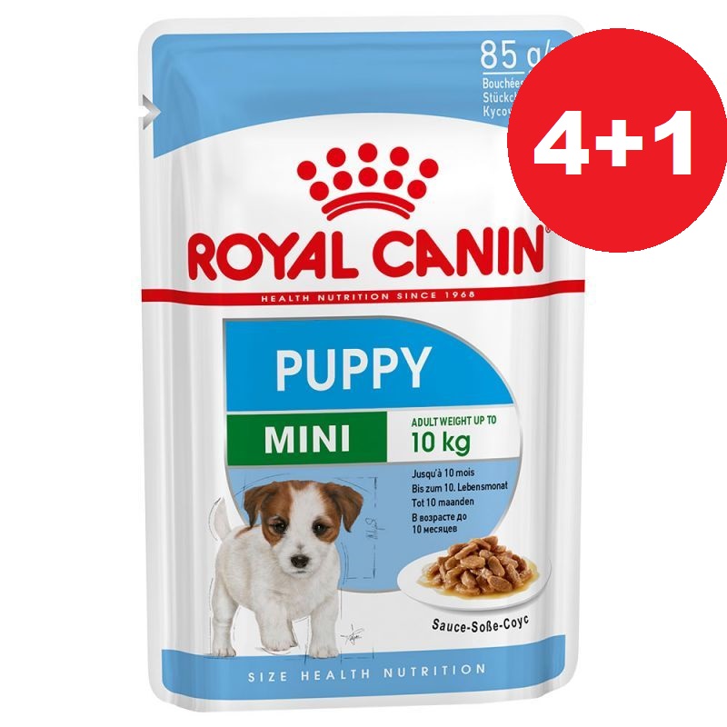 Royal Canin паучи ВИА Набор 4+1 шт в подарок RC Паучи кусочки в соусе для щенков малых пород 10990042C0, 0,425 кг, 344190, 6100100394