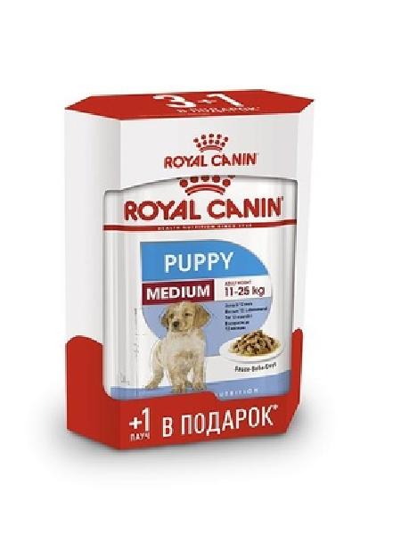 Royal Canin влажный корм для щенков средних пород, поддержка имуннитета, в соусе, комплект 3+1 4*100 гр, 6800100394