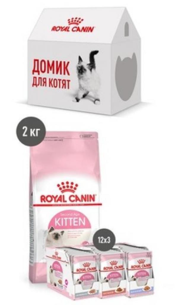 Royal Canin ВИА RC Набор для котят 2 кг сухого корма+паучи 36 шт (картонный домик в подарок) 25220506C0, 5,060 кг, 33820, 23300100395