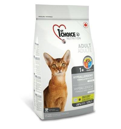1st Choice корм для взрослых кошек всех пород, гипоаллергенный, утка и овощи 350 гр