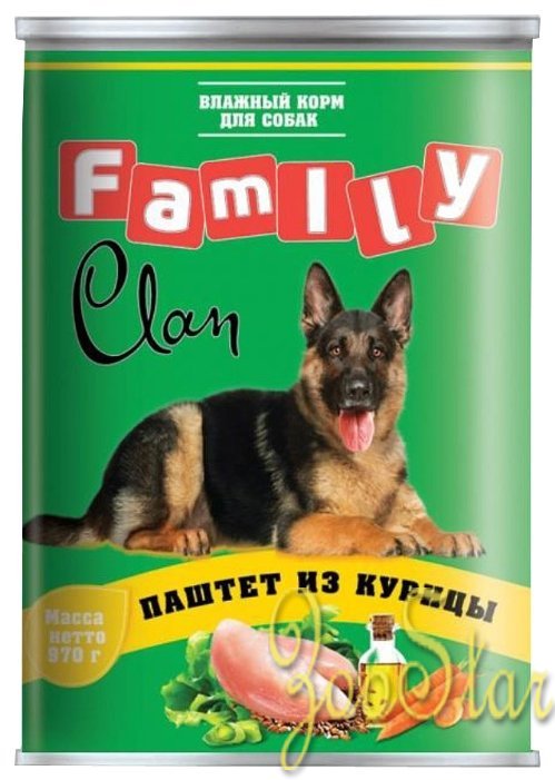 [130.1.621]  CLAN  FAMILY консервы для собак 970г паштет из курицы 