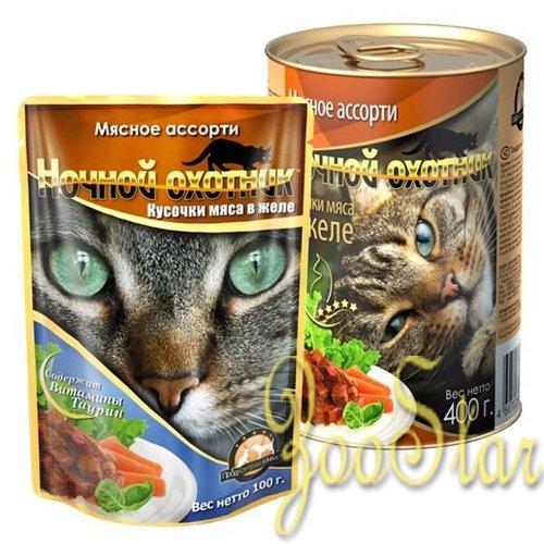 Ночной охотник Кусочки в желе для кошек мясное ассорти-17861 0,1 кг 22317