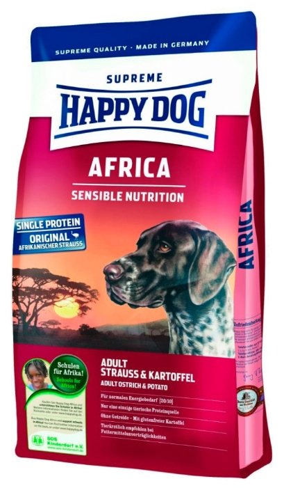 Happy dog Африка: беззерновой корм для собак с  мясом страуса (Africa), 1,000 кг