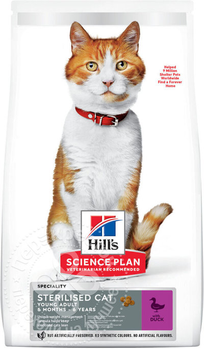 Hills Science Plan Для кастрированных котов и кошек: 1- 6лет с уткой (Adult Duck)  605255 10 кг 43590