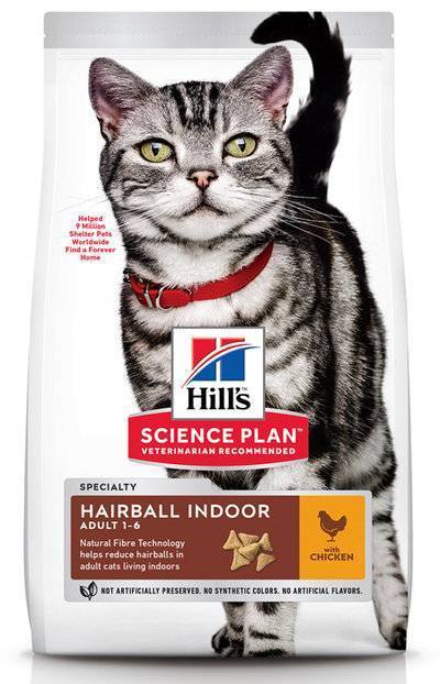 Hills Science Plan Сухой корм для выведения шерсти из желудка у домашних кошек с курицей (Hairball+Indoor) 604184 605569 10,000 кг 38233, 8500100404