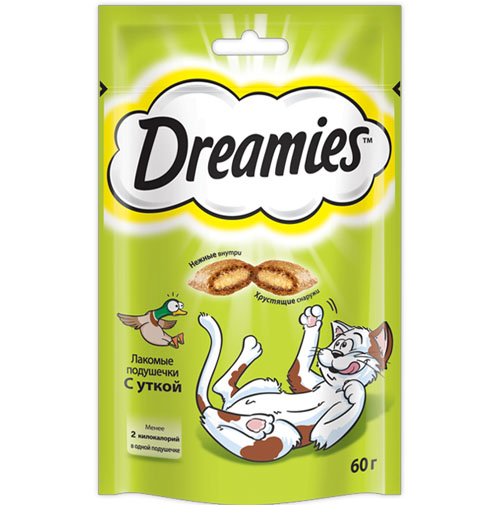 Dreamies Лакомые подушечки для кошек с уткой, 10150141  10227855 | , 0,06 кг 