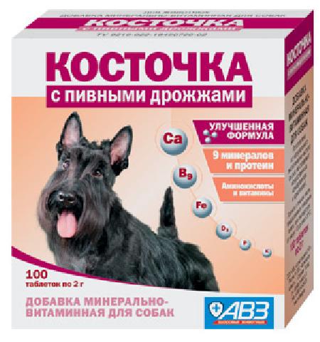 Агроветзащита ВИА Подкормка Косточка с Пивными дрожжами для собак,, 100таб., 0,219 кг, 14374