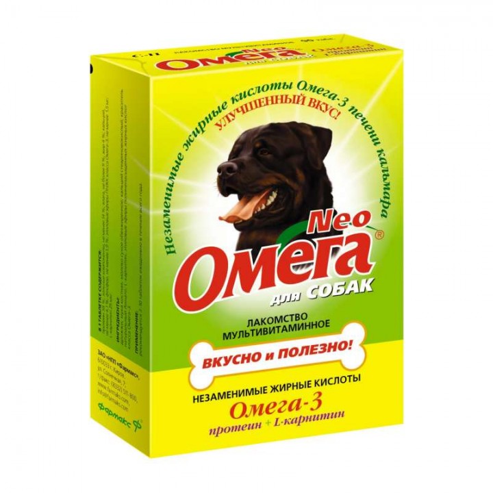 Омега Neo витамины для взрослых собак, протеин + L-карнитин 90 таб