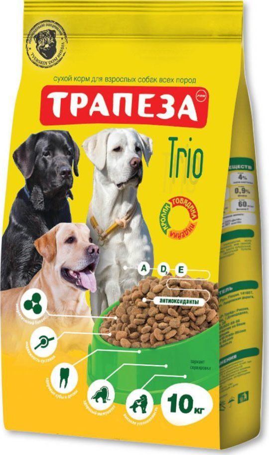 Трапеза Трио для взрослых собак, три вида мяса, 10 кг 