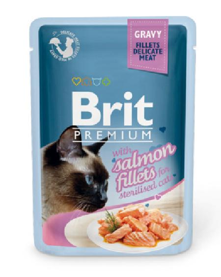 Brit Паучи Premium для стерилизованных кошек кусочки из филе лосося в соусе 518562, 0,085 кг, 4200100423