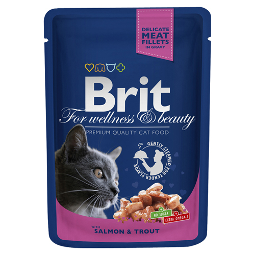 Brit Паучи  Premium для кошек Salmon & Trout с лососем и форелью 100306 100306, 0,100 кг, 800100423