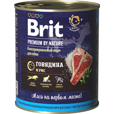 Brit Консервы для собак Premium by Nature с говядиной и рисом (Beef & Rice) 40193, 0,850 кг