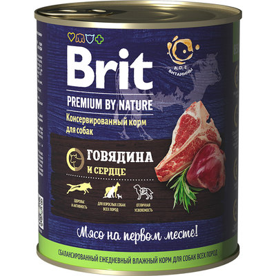 Brit Консервы для собак Premium by Nature с говядиной и сердцем (Beef&Heart) 40179, 0,850 кг