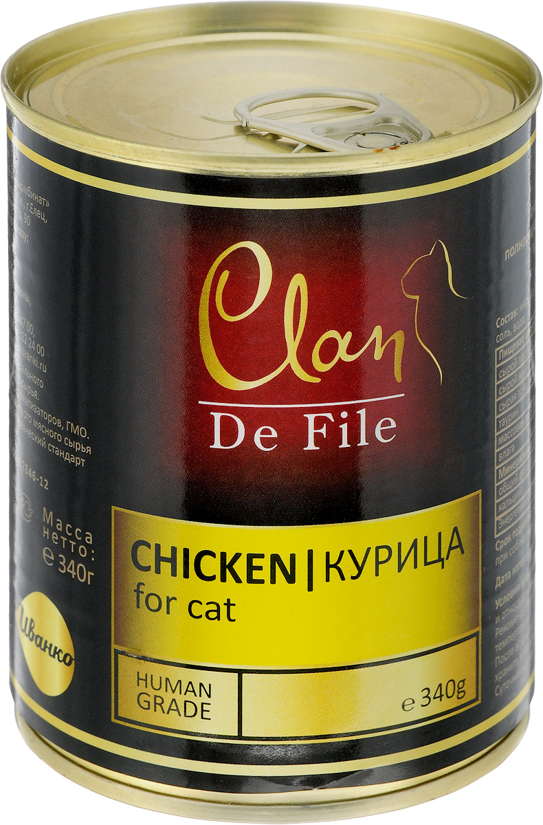 Clan De File влажный корм для взрослых кошек всех пород, курица 340 гр