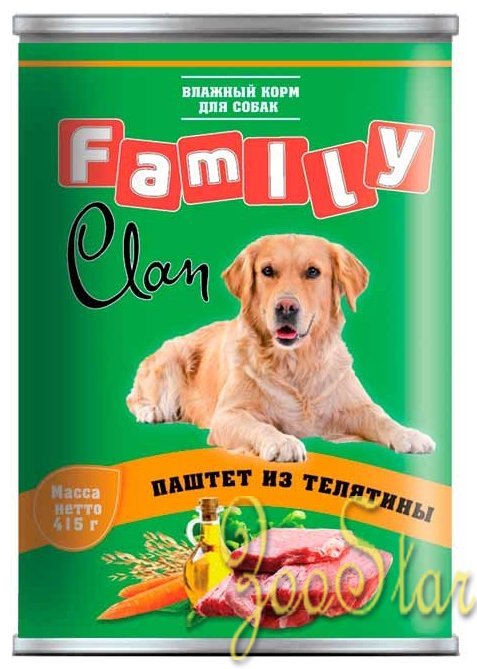 [130.1.803]  CLAN FAMILY консервы для собак 415 г паштет из телятины 