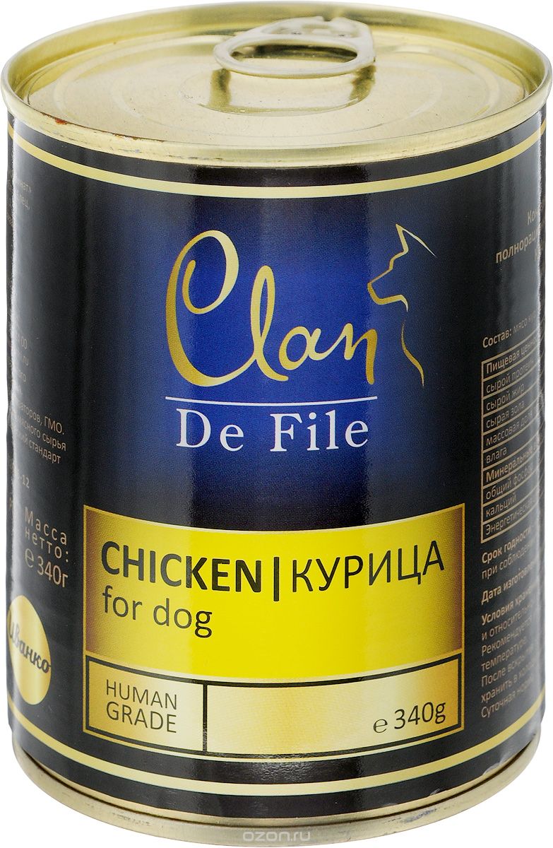 Clan De File влажный корм для взрослых собак всех пород, курица 340 гр