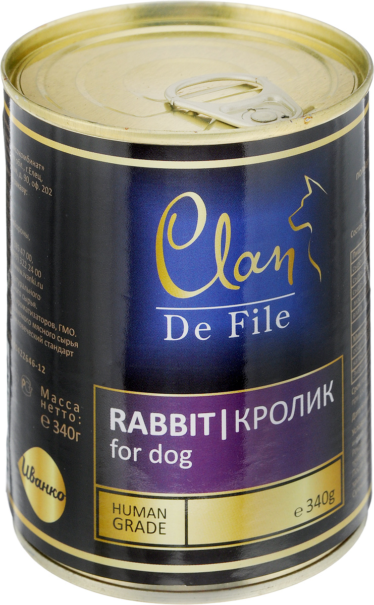 Clan De File влажный корм для взрослых собак всех пород, кролик 340 гр