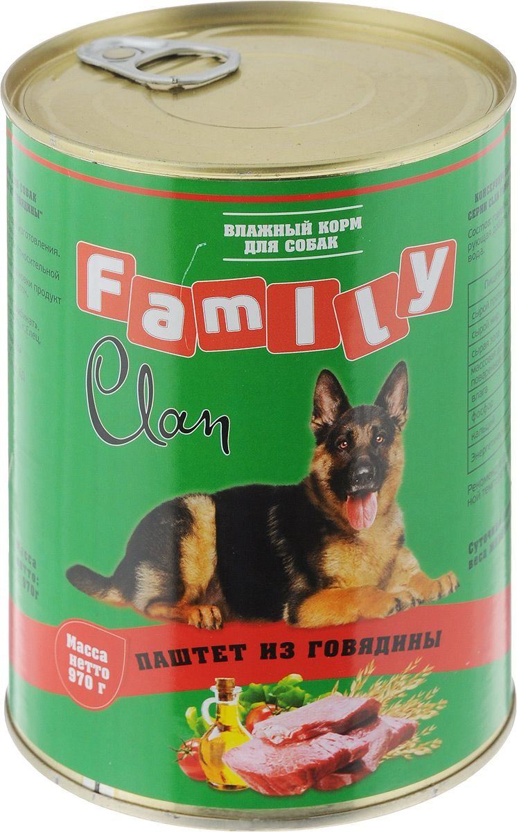 [130.1.620]  CLAN  FAMILY консервы для собак 970г паштет из говядины 
