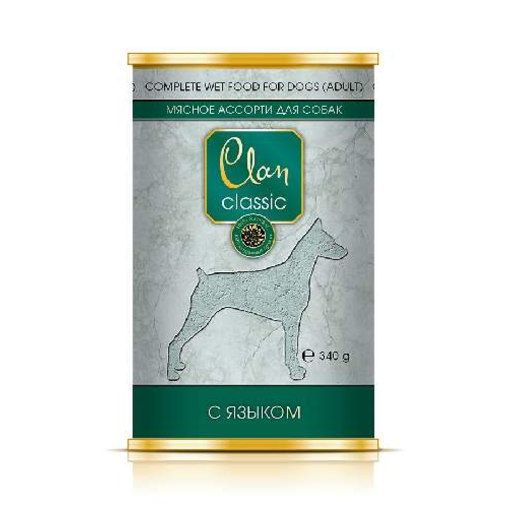 Clan Classic влажный корм для взрослых собак всех пород, мясное ассорти с языком 340 гр, 5900100426
