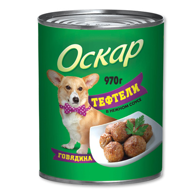 ОСКАР Консервы для собак ТЕФТЕЛИ с говядиной в нежном соусе , 0,97 кг 
