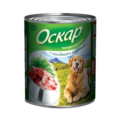 ОСКАР Консервы для собак с Говядиной и индейкой , 0,75 кг 