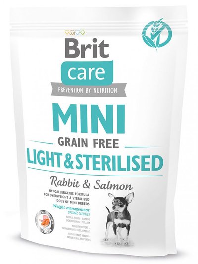 Brit Сухой беззерновой корм Care MINI для собак малых пород с избыточным весом или стерилизованных (Light & Sterilised) 521074, 0,400 кг, 10000100435