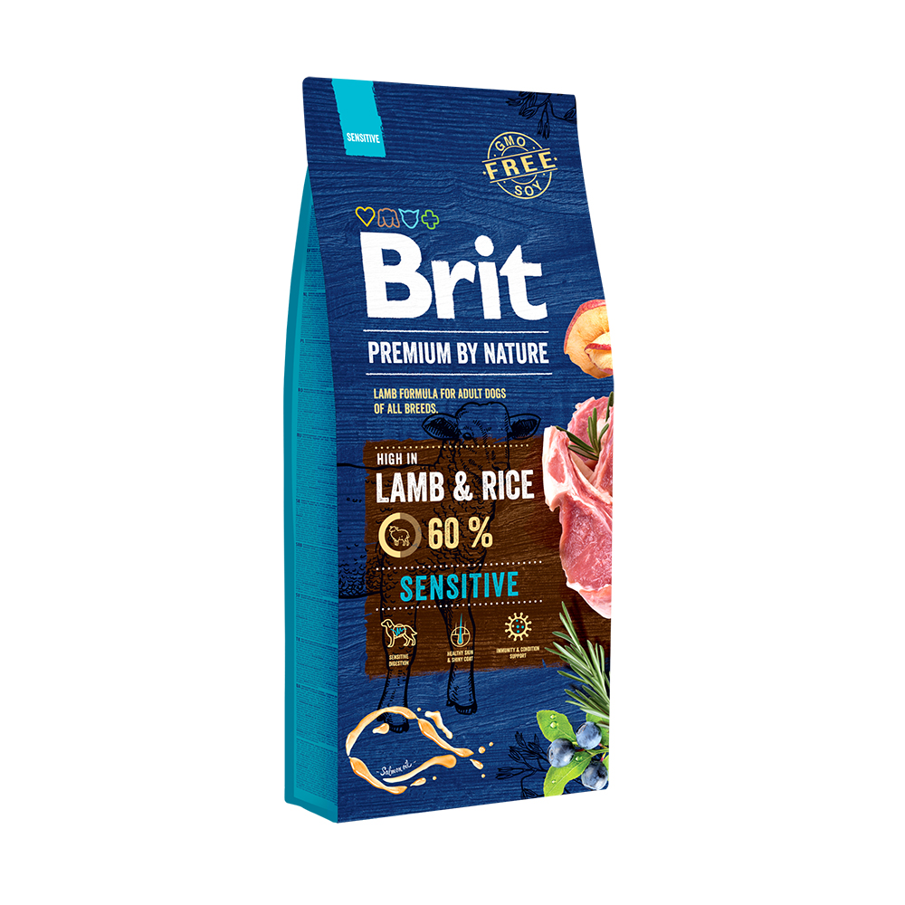 Brit Premium корм для собак с чувствительным пищеварением и проблемами кожи, ягненок и рис 1 кг