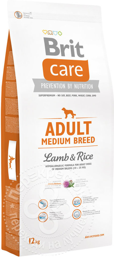 Brit Сухой корм Care для собак от 10 до 25кг с ягненком и рисом (Adult Medium Breed Lamb&Rice), 12,000 кг, 500100435