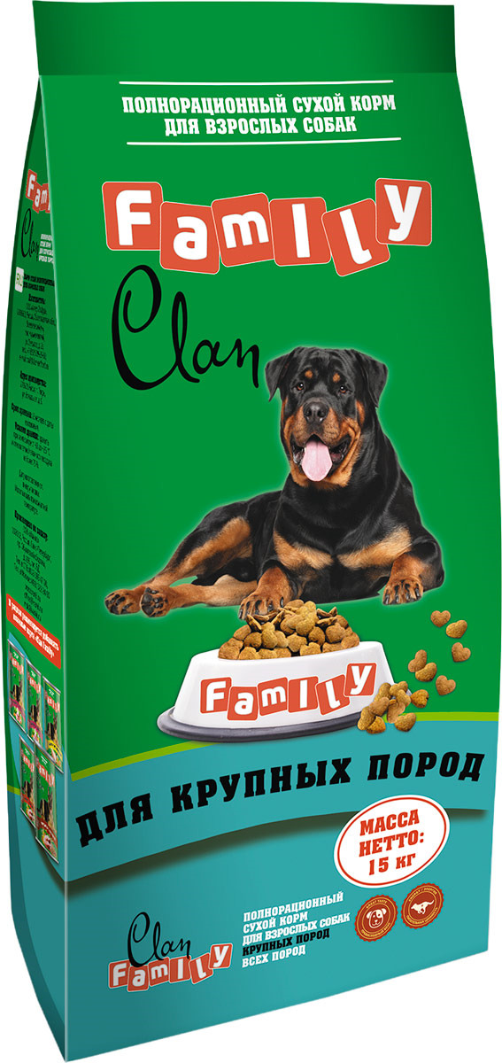 Clan Family корм для взрослых собак крупных пород, птица 15 кг, 500100436