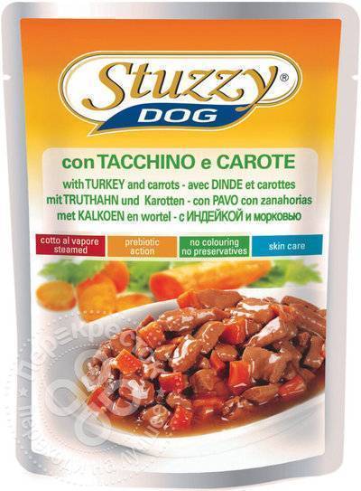 Stuzzy влажный корм для взрослых собак всех пород, индейка и морковь, кусочки в соусе 100 гр