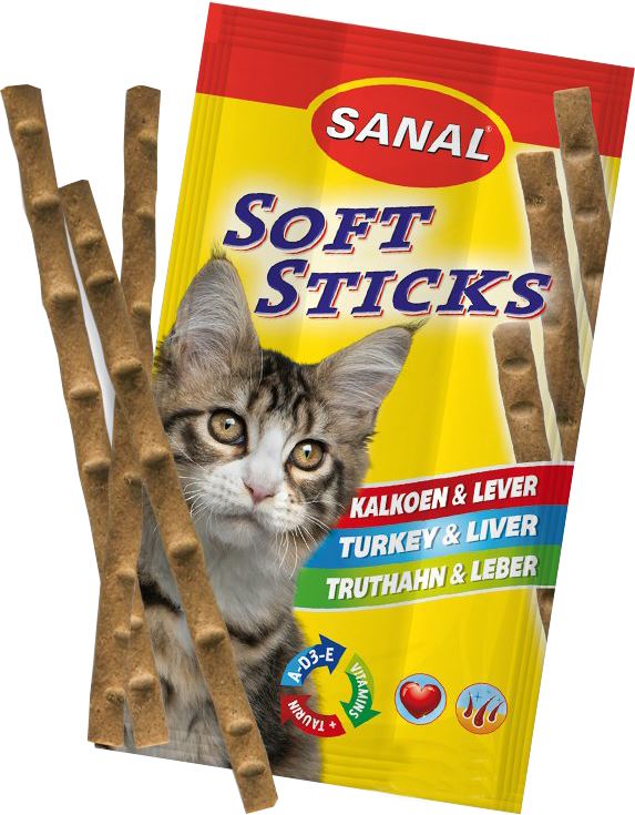 Витаминное лакомство для кошек SANAL SC3840  SOFT STICKS CHICKEN & LIVER 3х10г, палочки со вкусом птицы и печени