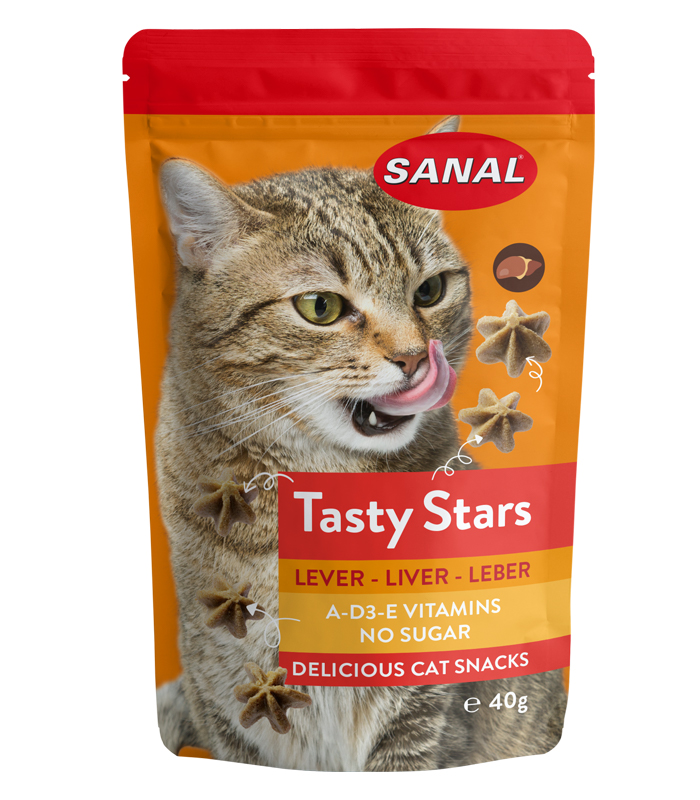 Витаминное лакомство для кошек SANAL SC3880 TASTY STARS LIVER 40г, с печенью, не содержит сахар