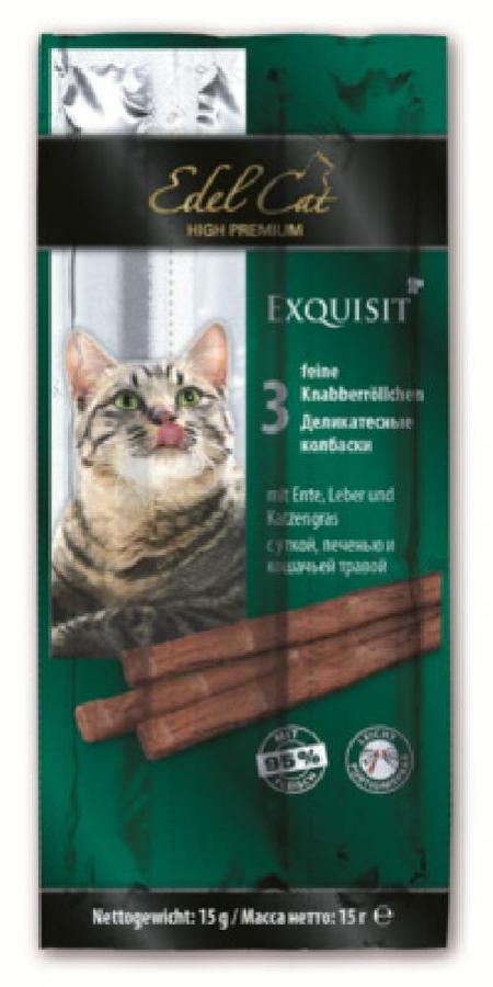 Edel Cat лакомство для кошек, колбаски с уткой, печенью и кошачьей травой 15 гр